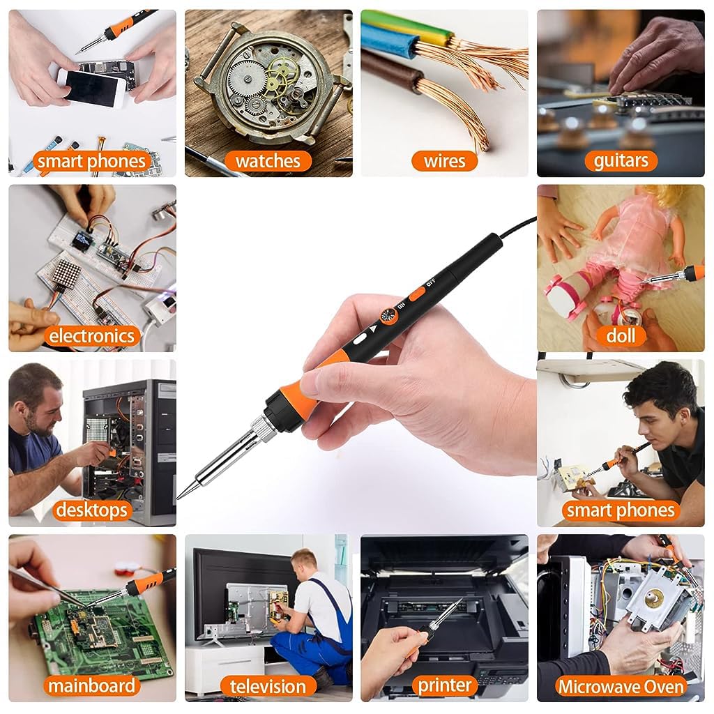 Serplex 60W Soldering Iron Kit Temperature Adjustable Electric Soldering Iron Pen Set with Soldering Iron Tip, Solder Wire, Solder Pump, Solder Paste, Welding Tool for Electronics Repaired Usages Serplex 60W Soldering Iron Kit Temperature Adjustable Electric Soldering Iron Pen Set with Soldering Iron Tip, Solder Wire, Solder Pump, Solder Paste, Welding Tool for Electronics Repaired Usages